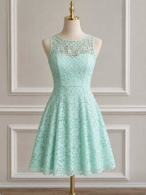 New David’s Bridal Lace High Neck Short Wedding Dress
